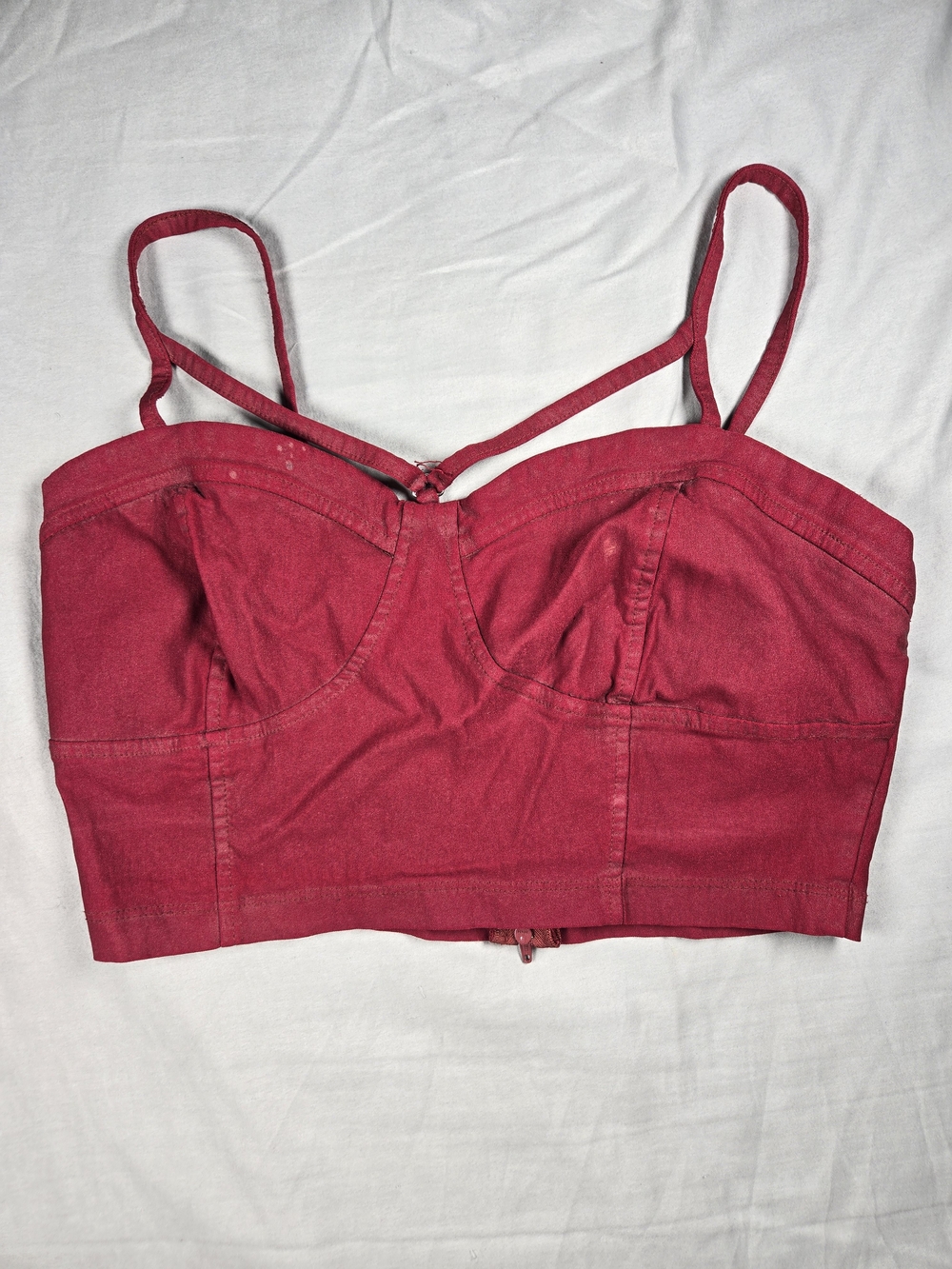 Forever 21 Maroon Bustier Corset Top L B Cup Underwired Straps Zip Closure Y2K